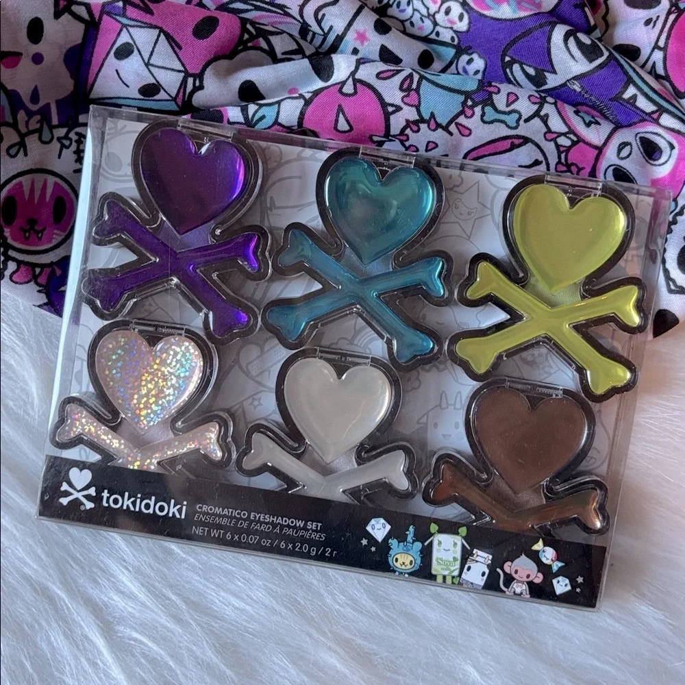 retired discontinued TOKIDOKI eyeshadow make-up CROMATICO set + Neon Stars scarf